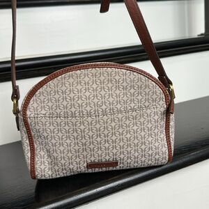 Fossil, genuine, leather signature canvas, Crossbody shoulder purse, neutral